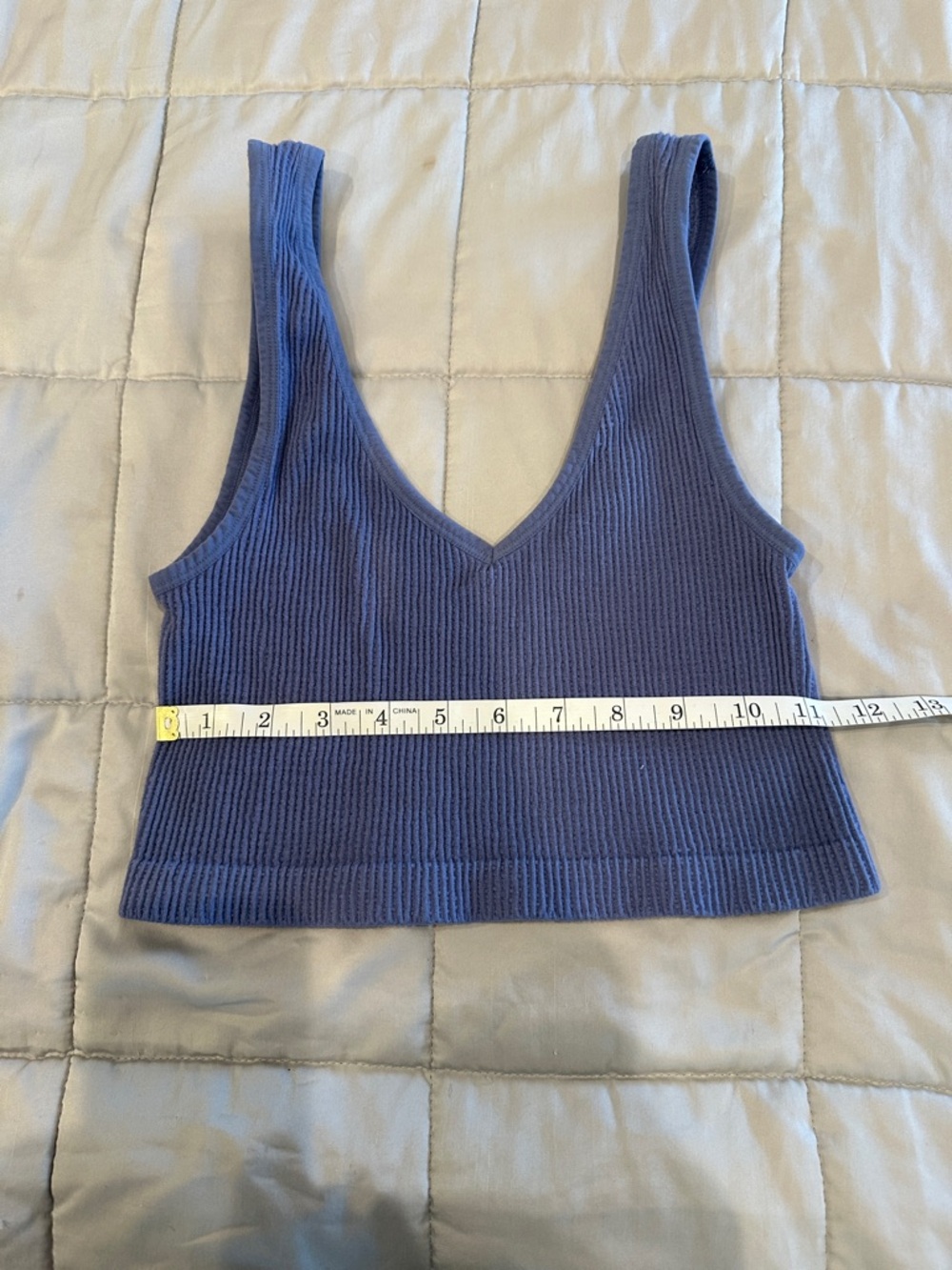 Ribbed V-Neck Crop Tank Top — Blue